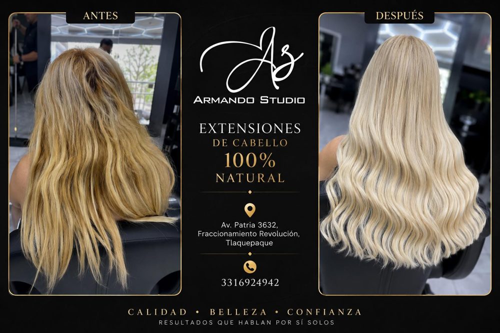 Antes y después de extensiones de cabello 100% natural